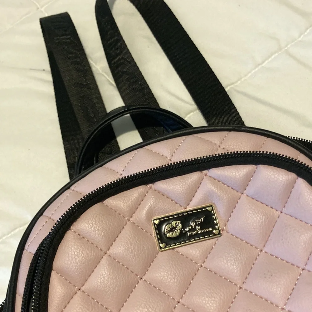Betsey Johnson Pink and Black Quilted Backpack